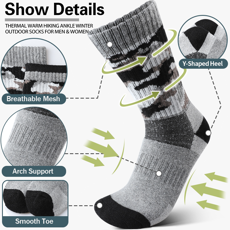 4Pairs Thick Gray Camouflage S - مراجعة Wool Hiking Sock وسعره