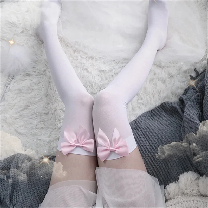Sexy Women's Hosiery Pink Bow  - مراجعة Thigh High Sock Stay Up وسعره